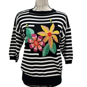 Vintage 20ans Mariea Kim Parrot/Striped Sweater